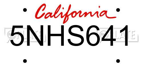 5NHS641 California License Plate