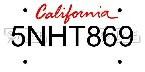 5NHT869 California License Plate