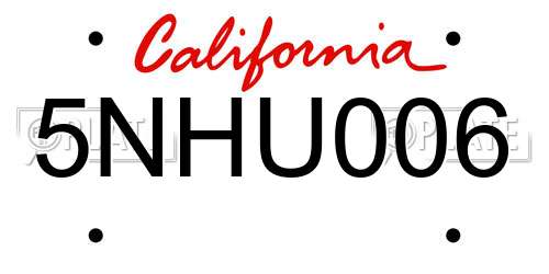 5NHU006 California License Plate