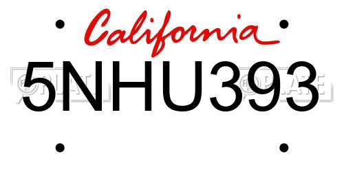 5NHU393 California License Plate