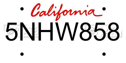5NHW858 California License Plate