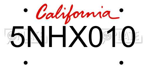 5NHX010 California License Plate