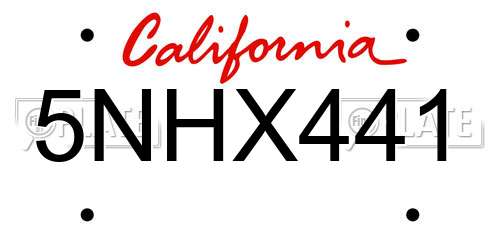 5NHX441 California License Plate