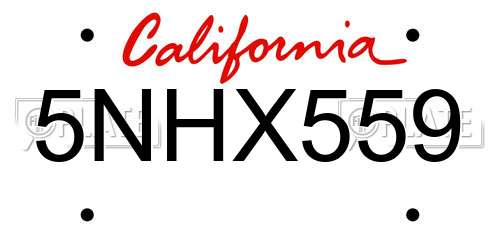 5NHX559 California License Plate
