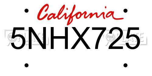 5NHX725 California License Plate