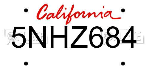 5NHZ684 California License Plate