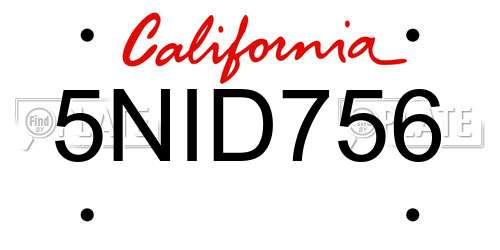 5NID756 California License Plate