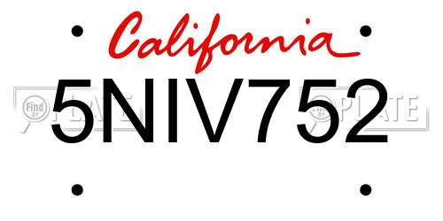 5NIV752 California License Plate