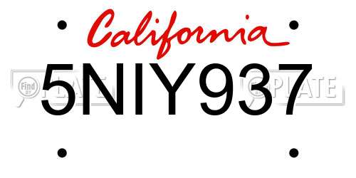 5NIY937 California License Plate