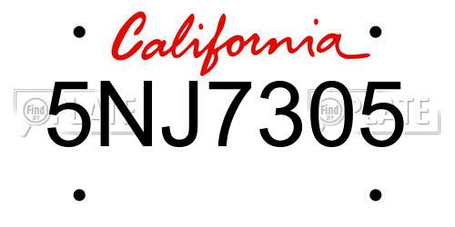 5NJ7305 California License Plate