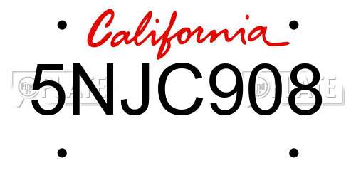 5NJC908 California License Plate