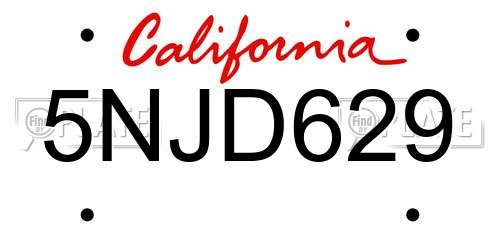 5NJD629 California License Plate