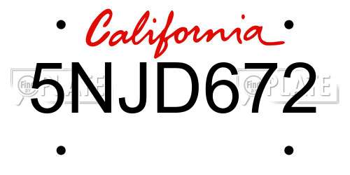 5NJD672 California License Plate