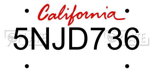 5NJD736 California License Plate
