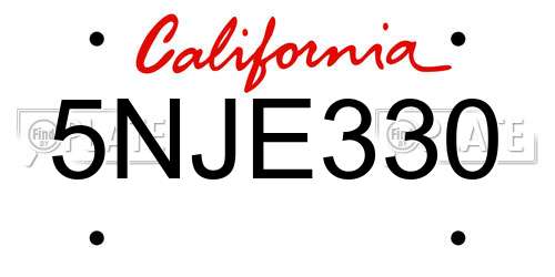 5NJE330 California License Plate