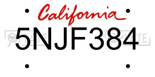 5NJF384 California License Plate