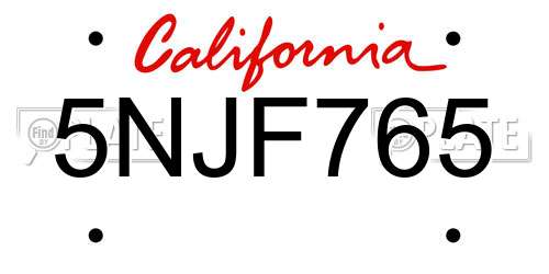 5NJF765 California License Plate