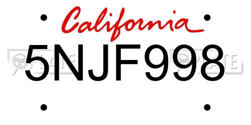 5NJF998 California License Plate