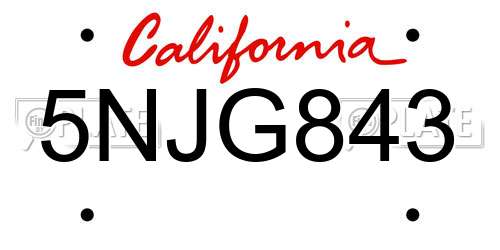 5NJG843 California License Plate