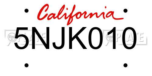5NJK010 California License Plate