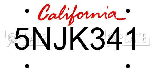 5NJK341 California License Plate