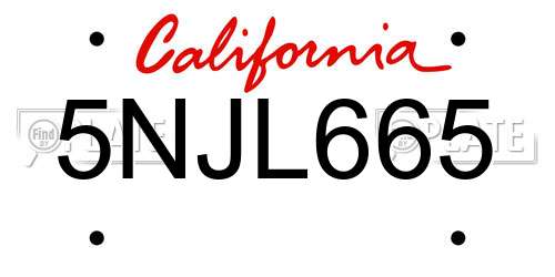 5NJL665 California License Plate