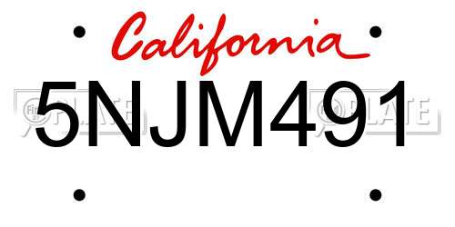 5NJM491 California License Plate