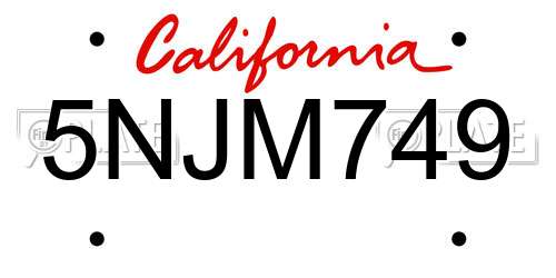 5NJM749 California License Plate