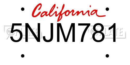 5NJM781 California License Plate