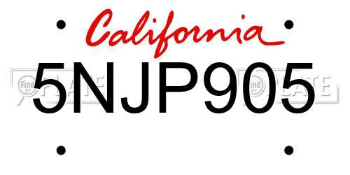 5NJP905 California License Plate