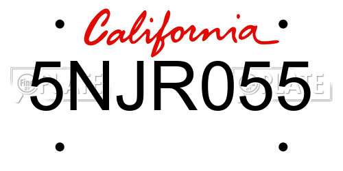 5NJR055 California License Plate