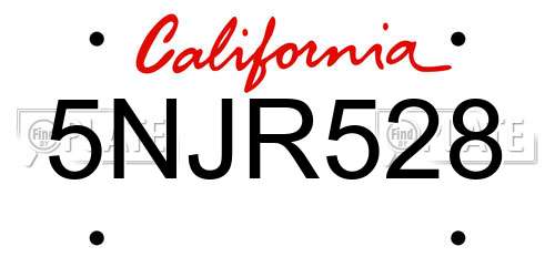 5NJR528 California License Plate