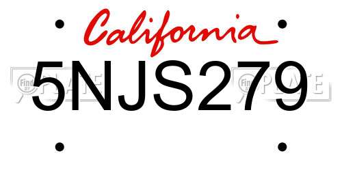 5NJS279 California License Plate