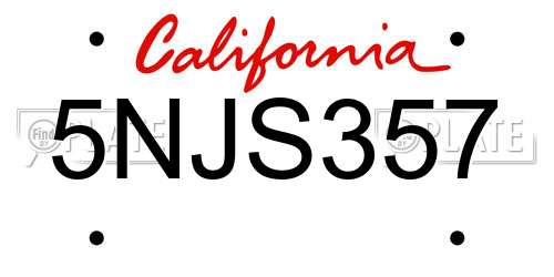 5NJS357 California License Plate