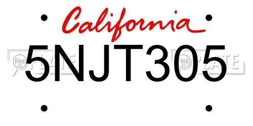 5NJT305 California License Plate