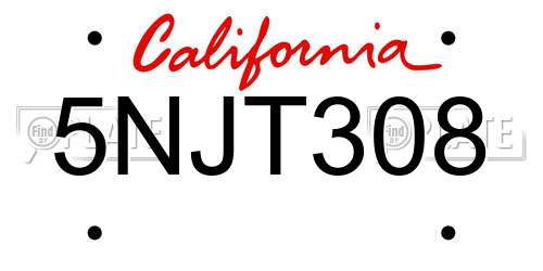 5NJT308 California License Plate