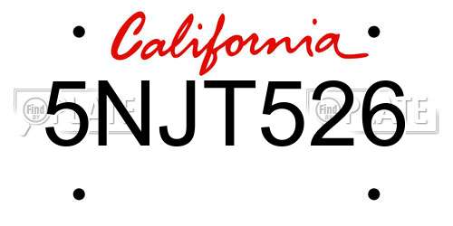 5NJT526 California License Plate