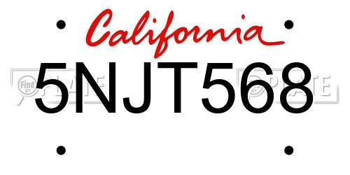 5NJT568 California License Plate