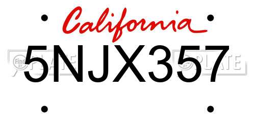 5NJX357 California License Plate