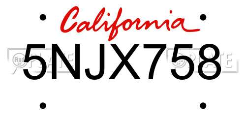 5NJX758 California License Plate