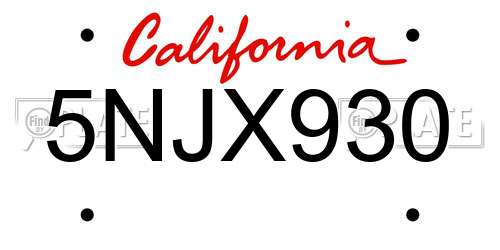 5NJX930 California License Plate