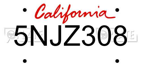 5NJZ308 California License Plate