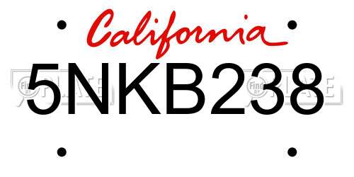 5NKB238 California License Plate