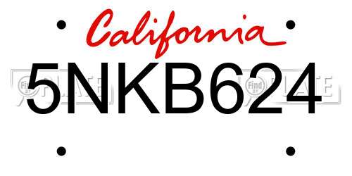 5NKB624 California License Plate