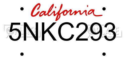 5NKC293 California License Plate