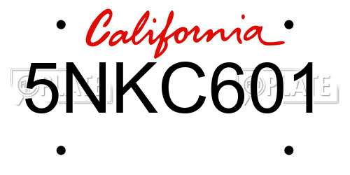 5NKC601 California License Plate