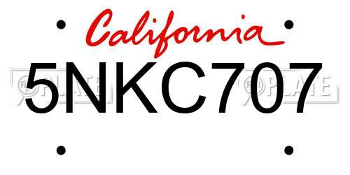 5NKC707 California License Plate