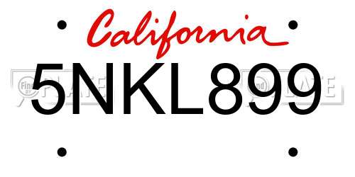 5NKL899 California License Plate