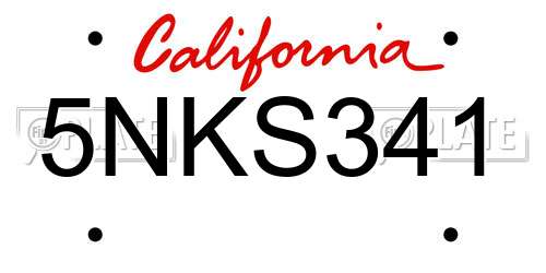 5NKS341 California License Plate