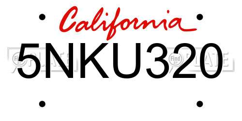 5NKU320 California License Plate